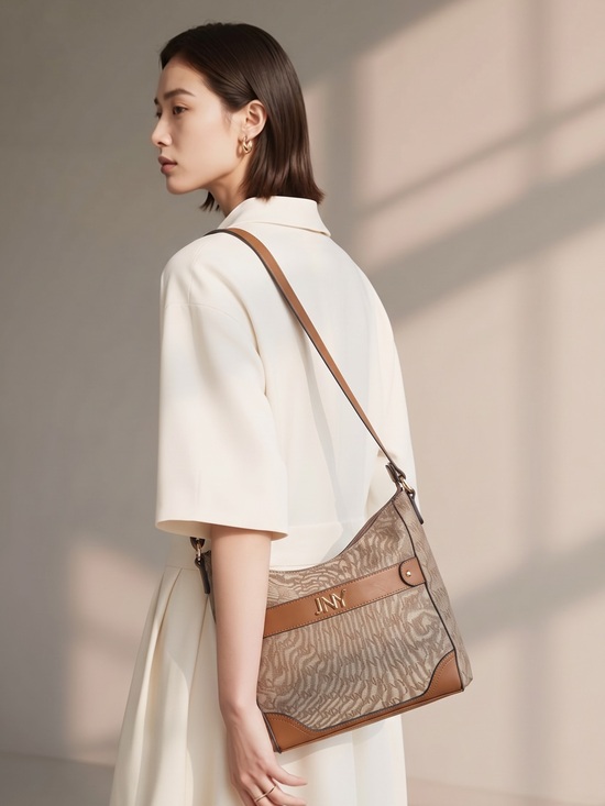 Jones New York Handbags - Jones New York Taupe and Tan Patterned Shoulder Bag